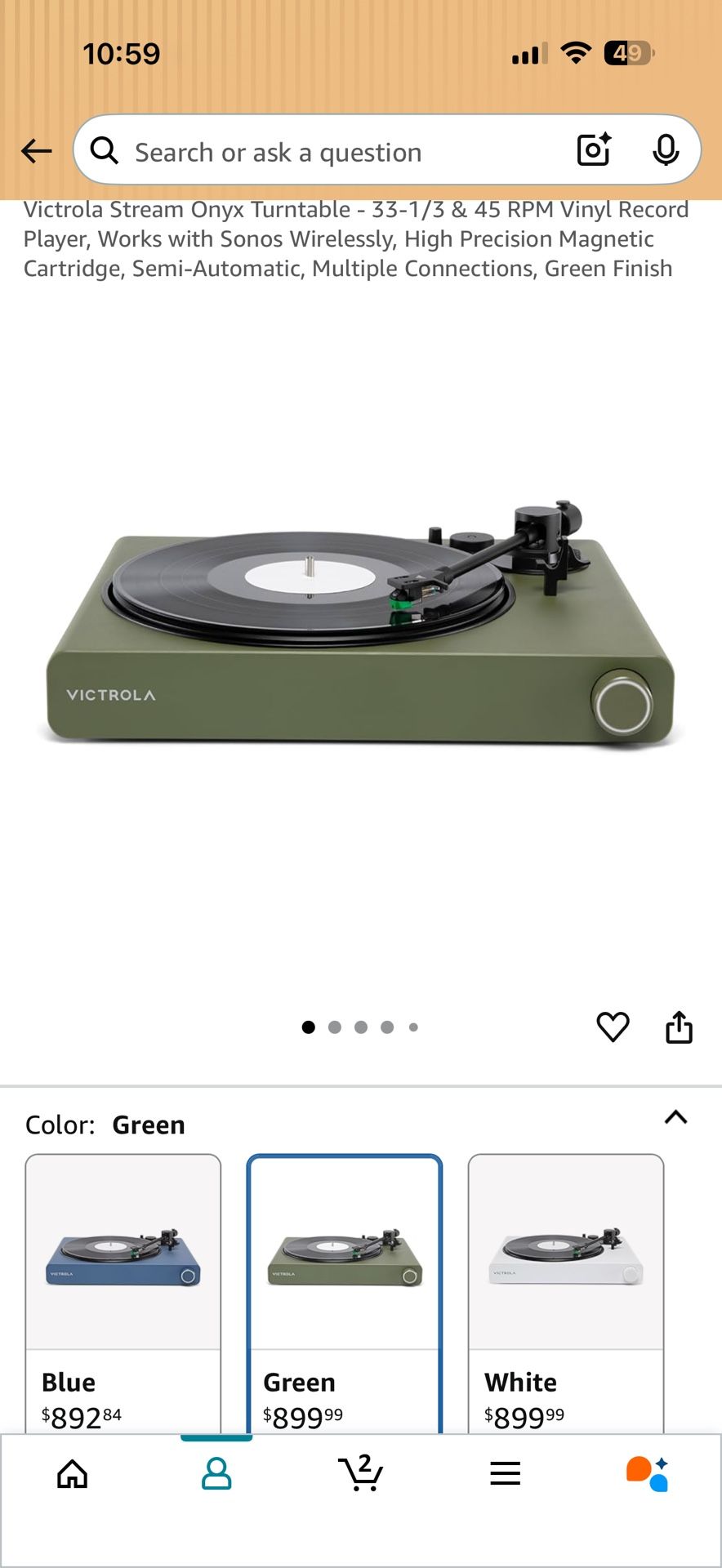 Victrola Stream Onyx Vinyl Record Player With Wireless Sonos