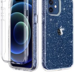 LONTECT Compatible with iPhone 12 Case and iPhone 12 Pro Case 6.1 inch 2020 with Built-in Screen Protector Clear Glitter Sparkly Rugged Shockproof Hyb