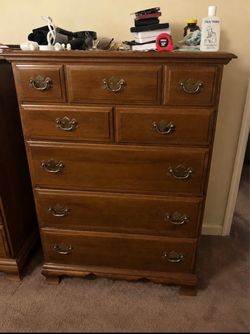 Tall Wood Dresser with Brass Bail Pulls