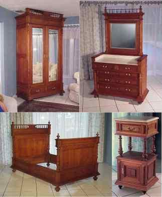 Antique Cottage Eastlake Suite Armoire Dresser Bed Nightstand