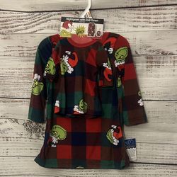 NWT The Grinch Red and Green toddler Nightgown with match doll dress size 2t