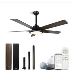 52 in. Indoor/Outdoor Black Smart Wi-Fi Ceiling Fan w/Color Changing Integrated LED - New