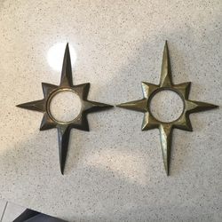 Brass mid century modern bronze sun compass rose star door knob Surround