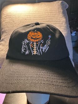 Black Halloween Pumpkin Skeleton Embroidered Hat