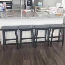 Karl home Black Wood Bar Stool Set of 2 with Footrest, 24" Counter Height Black Bar Stools for Kitchen & Living Room, Rustic Wooden Chair for Dining,