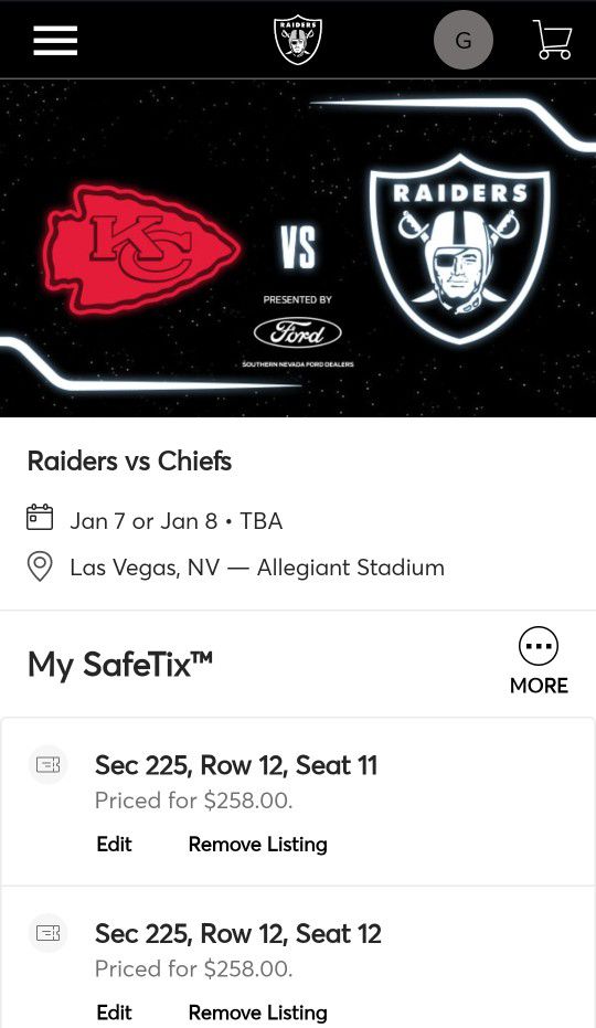 2Raiders Vs Chiefs Tickets for Sale in North Las Vegas, NV OfferUp