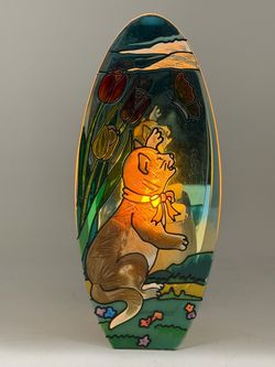 Vintage Stained Glass Cat and Butterfly Candle Holder