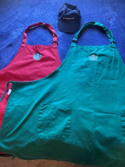 2 Official Starbucks Aprons And Hat