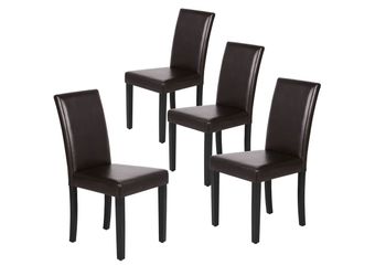 Dining Chairs Set of 4 PU Leather Dining Room Chairs with Waterproof Surface and Wood Legs for Kitchen Restaurant and Living Room, Dark Brown