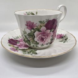 Vintage 1950's Allyn Nelson Collection Fine Bone China Teacup & saucer Summertime Rose Pattern