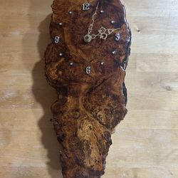 Handmade Live Edge Wood Clock – Rustic Burl Wood