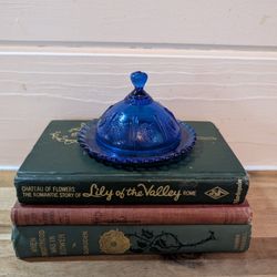 Vintage Cobalt Blue Childrens Butter Dish 