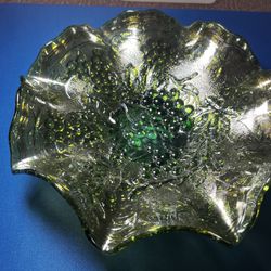 Vintage Grape Cable Green Carnival Glass Candy Berry Bowl Dish