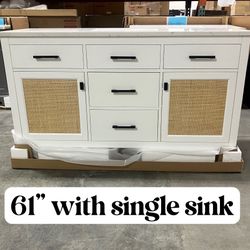 61'' Solid Wood Bathroom Vanity Cabinet with Stone Countertop (Open-box)