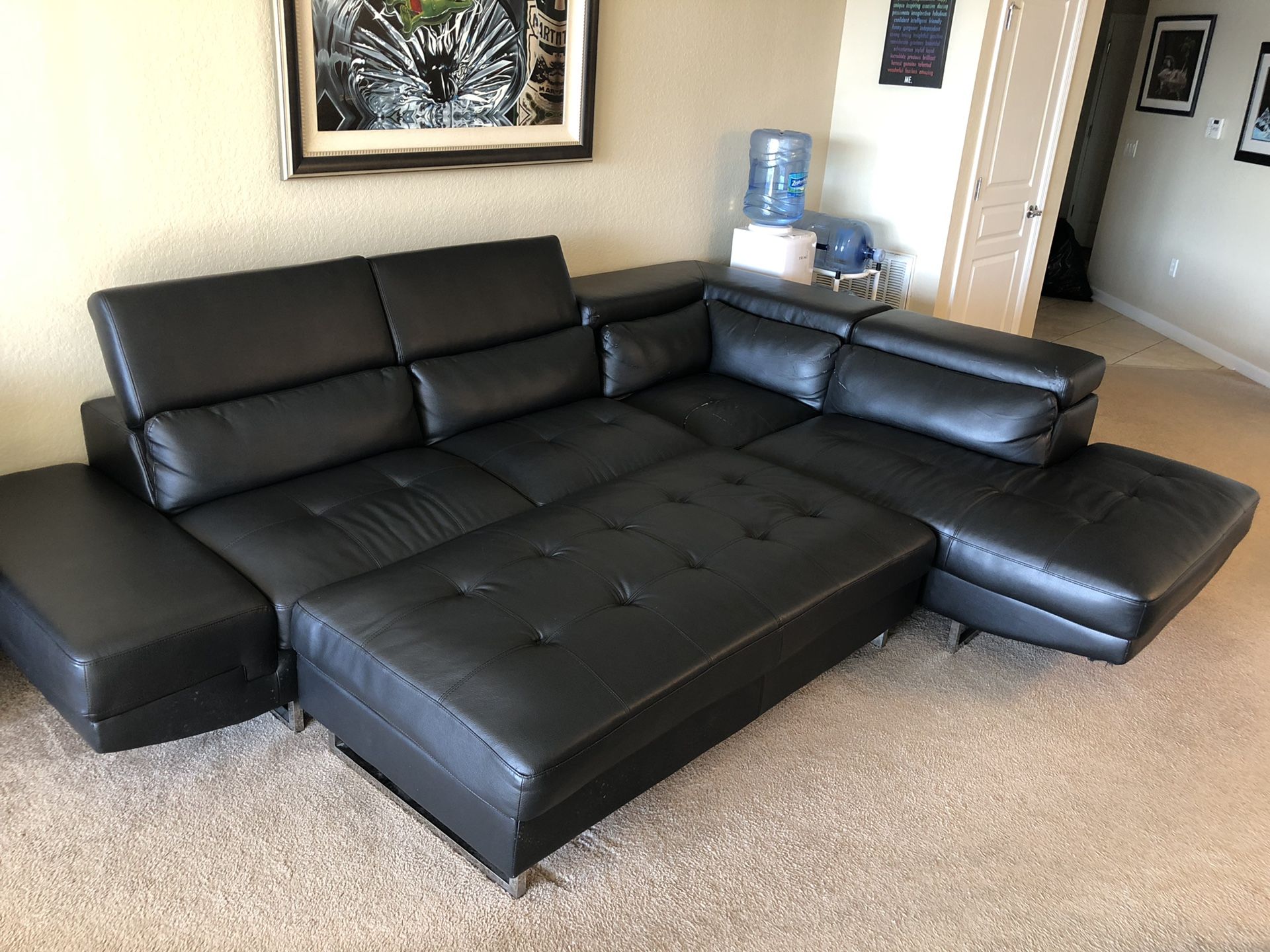 Luxury Black Sectional Couch—3 Pieces, $300–Must Be Picked Up No Later Than 5pm Tomorrow.