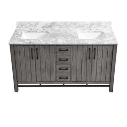 Bathroom Vanity 60" Double Sink With Carrara Marble Top 