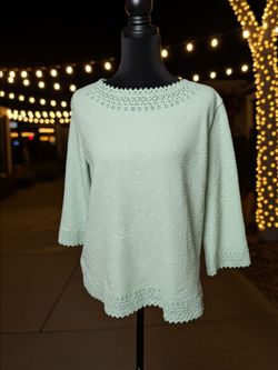 Mint Green Knit Top with Crochet Trim