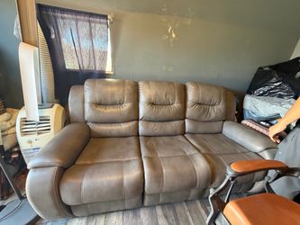 Gray Leather Reclining Sofa