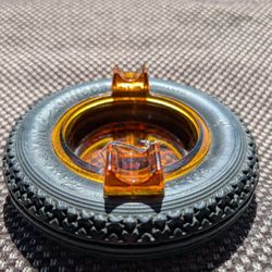 Super Cool Vintage Firestone Tires Amber Glass Ashtray