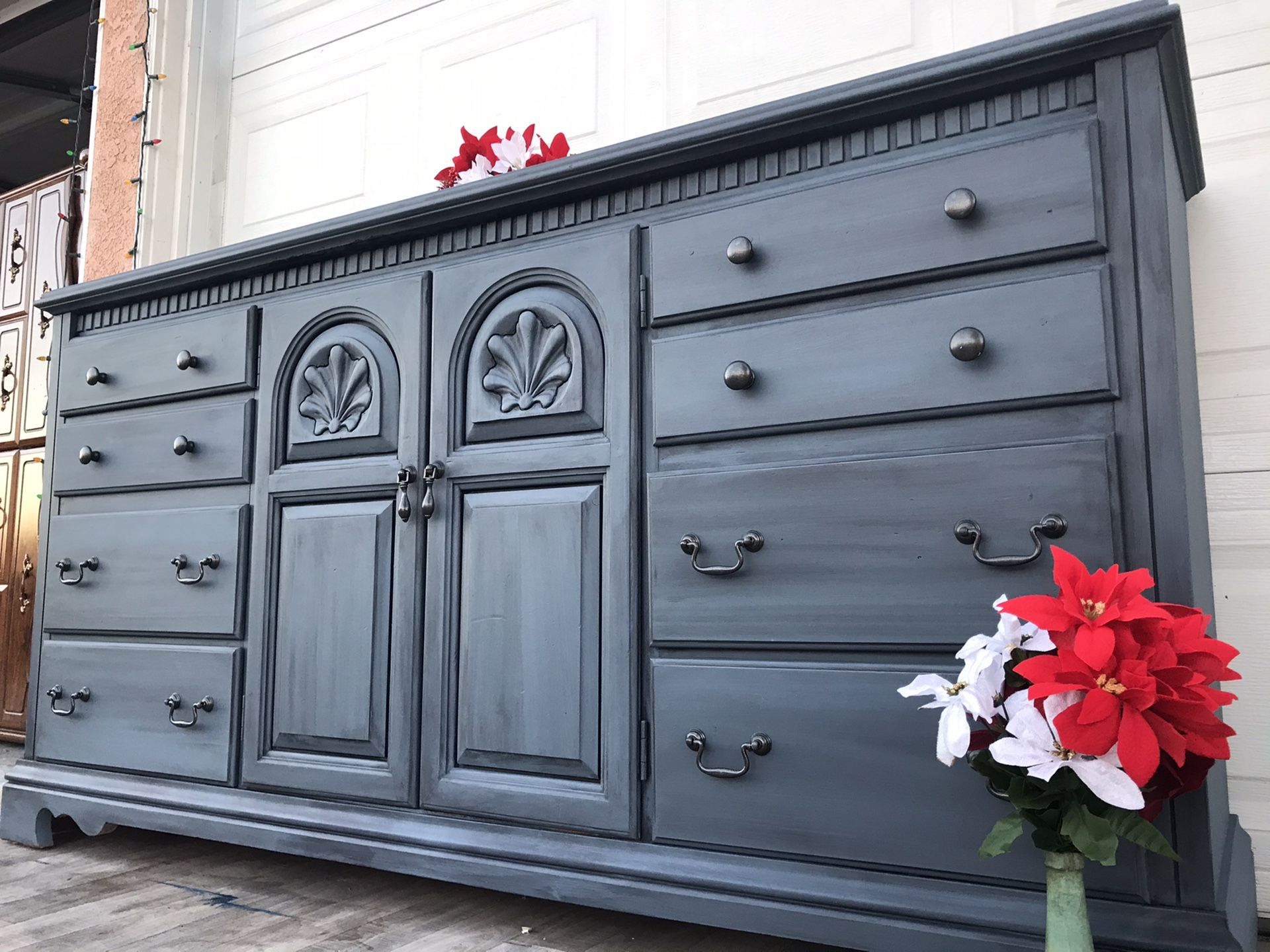 Antique solid wood Bassett 12 drawer dresser tall tv Stand entertainment center buffet