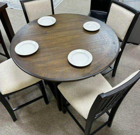 ASHER BLACK/BROWN ROUND 5 PCS DINING ROOM SET  DİNİNG TABLE AND 4 CHAİRS 