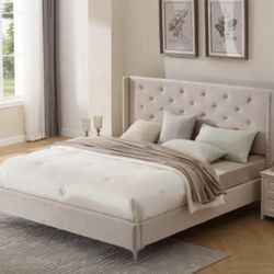 Cream Velvet- Modern California king Bed Frame ONLY