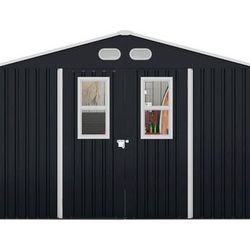 New in Box 8 ft. W x 10 ft. D Metal Shed with Lockable Doors, 4 Daylight Windows in Dark Gray