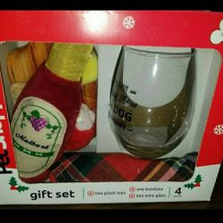 New Pet Lover's Wine Glass Gift Set With Dog Toys, Bandana, and Wine Glass