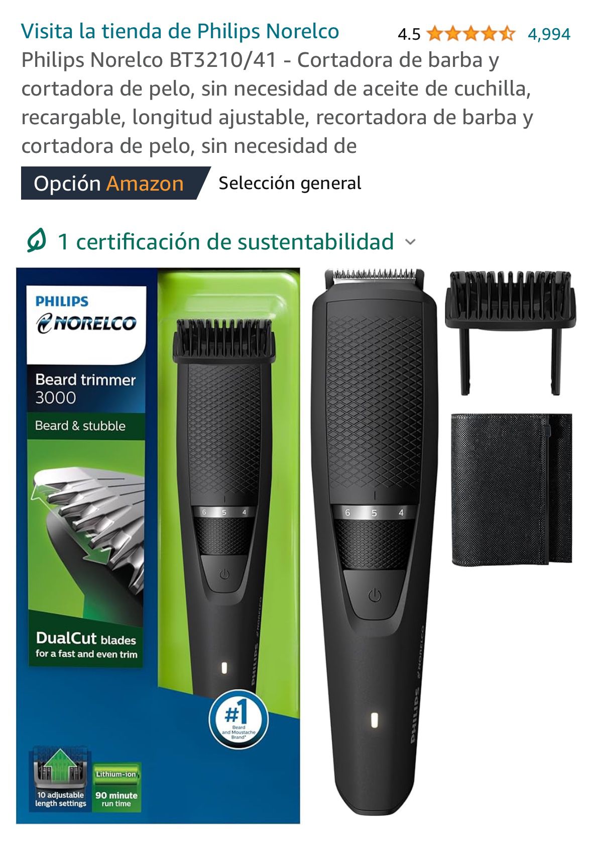 Philips Norelco BT3210/41 - Cortadora de barba y cortadora de pelo, sin necesidad de aceite de cuchilla, recargable, longitud ajustable, recortadora d