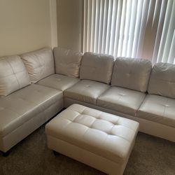 Silver Leather Couch 