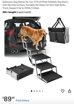 Sakerplus Dog Ramps for Car, 17.7inch Wide Foldable Dog Stairs with Non Slip Surface, Portable Pet Steps for SUV, High Beds, Truck, Support Up to 200l