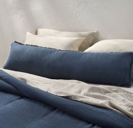 Lumbar Heavyweight Linen Blend Throw Decorative Pillow Dark Mineral Blue - Casaluna™