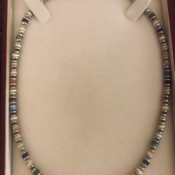 Beautiful Vintage Sterling Silver & Colored Tigers eye Beads Separated By Silver Beads 15” Choker Necklace