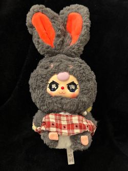 Gray Bunny Plush Doll with Anime Face