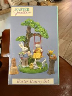 Easter Jubilee Bunny Set with Tree, Swing & Original Box – $23