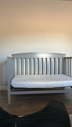 Gray Convertible Baby Crib with Mattress