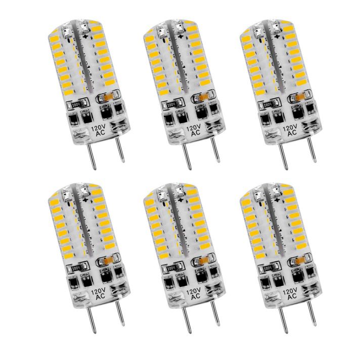 Brand New in Box (6 Packs) G8 LED Bulbs Dimmable 120V 3W Warm White 3000K, 25W Halogen G8 Led Bulb Equivalent, 64 X 3014 SMD Energy Saving Light Bul