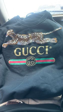 Gucci Black Crewneck Sweatshirt with Leopard Patch