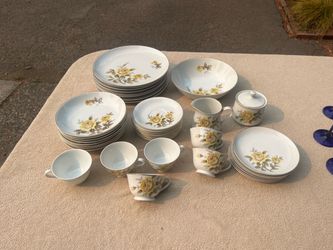 Vintage Porcelain Dinnerware Set Yellow Rose