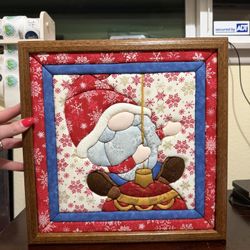 Vintage Christmas Wall Decor Quilted Hanging Framed Gnome Holiday