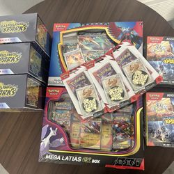 Pokémon TCG Sealed Box Lot – (3) Surging Sparks Elite Trainer Box 9 paks each & promo + (2) Surging Sparks Booster Bundle - 6 packs each + (1) Roaring
