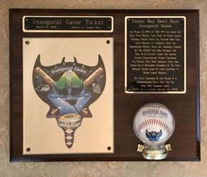 Tampa Bay Devil Rays Inaugural Game Ticket and Ball Plaque