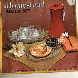 Vintage 1950s Partial Box Homestead Snack Set By Federal Glass Company