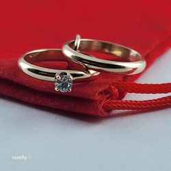 14K Yellow Gold Two Mini Rings Pendant with CZ – Interlocking Ring Charm