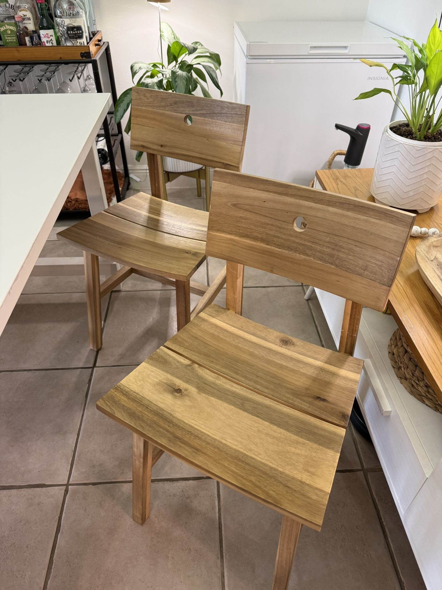 2 Wooden Chairs & Bench
