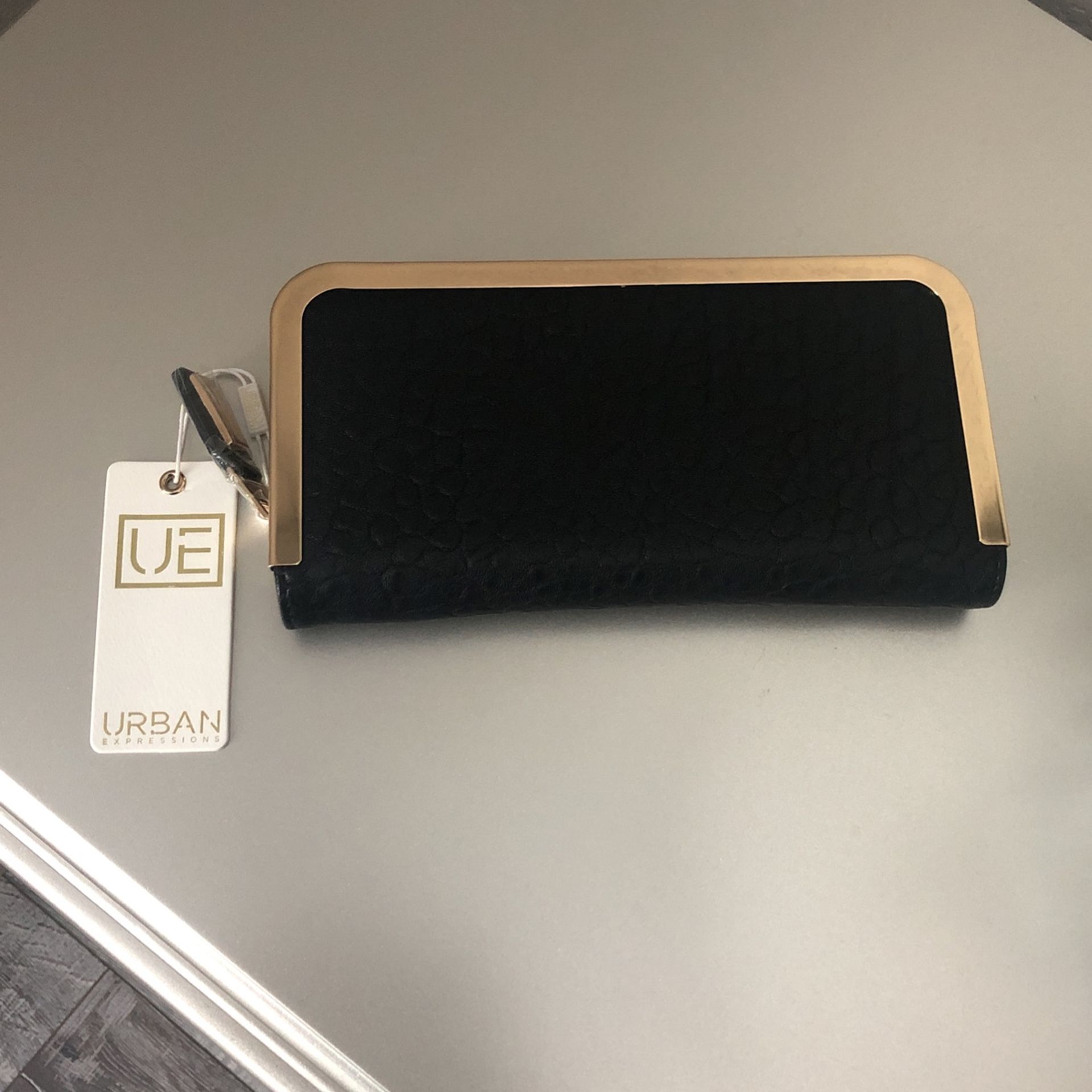 Urban Expressions Black and Gold Vegan Wallet/Wristlet
