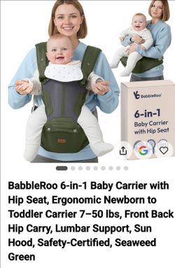 BabbleRoo 6 in one Babby Carrier with hip Seat.  NEW