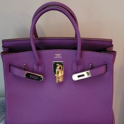 Hermes Birkin 30cm Purple Togo Leather Gold Hardware Bag Handbag 