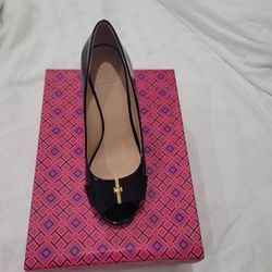 Tory Burch Black/Black Trudy Open Toe Wedge