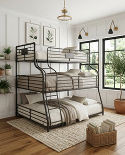 Antique Black Industrial Metal Triple Bunk Bed Twin Full Queen – New in Box – Local Delivery Available Litera Matrimonial Camas